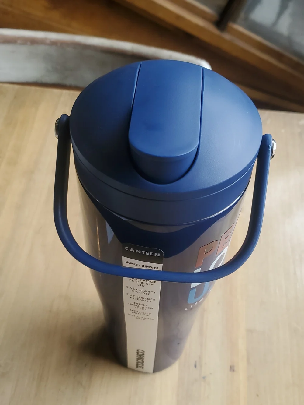 Corkcicle Navy Blue Canteen Tumbler with Handle and Graphic Accent